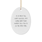 Funny Author Gifts for Men - Oval Ornament - If At First You Don't Succeed, Try Doing What Your Author Told You To Do The First Time - Christmas Unique Gifts from Friends to Author - Image 1